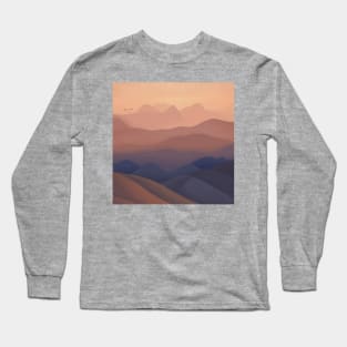 Flock of Birds Over Sandy Desert Hills Landscape Digital Illustration Long Sleeve T-Shirt